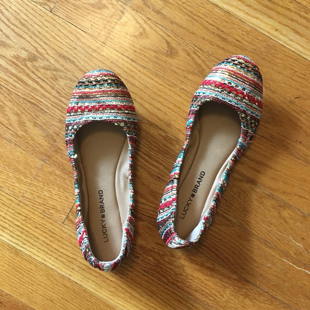 Lucky Brand Woven Tribal Boho Sequin Flats